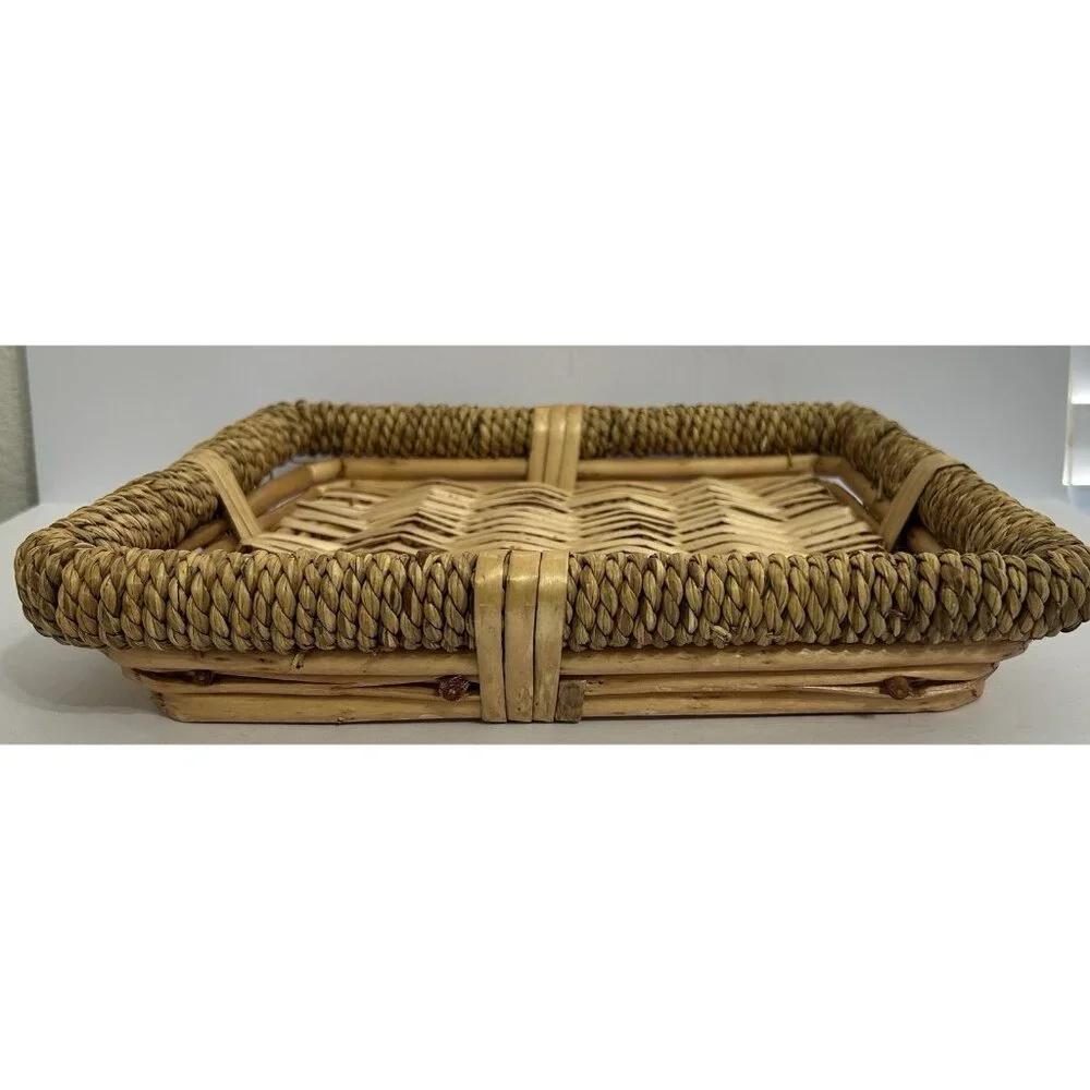 Woven Wicker Rattan Braided Square Bohemian Rustic Serving Basket Wall Decor
